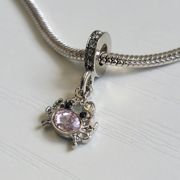 Pandora Style Jewelry - New For Pandora Or Troll Charm Bracelet Peach Pink Crab Dangle Charm Rhinestones